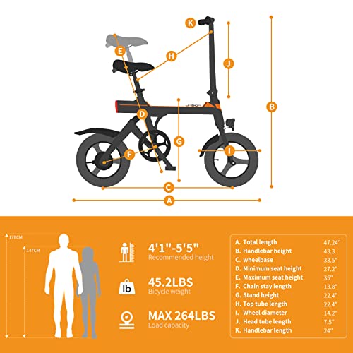 Jasion EB3 Electric Bike for Adults 21mph Folding Adults Electric Bicycles, 350W Brushless Motor, 36V 7.5Ah Battery, Center Suspension, 3 Levels Assist, 14" Foldable ebike for Adults and Teens