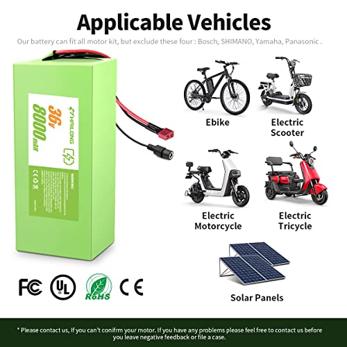 H HAILONG 36V 8Ah 288Wh Ebike Battery, Electric Bike Scooter Lithium Battery with Charger,2A Charger and BMS for 250W 350W 500W Motor(36v 8Ah)