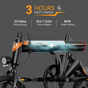 Jasion EB3 Electric Bike for Adults 21mph Folding Adults Electric Bicycles, 350W Brushless Motor, 36V 7.5Ah Battery, Center Suspension, 3 Levels Assist, 14" Foldable ebike for Adults and Teens