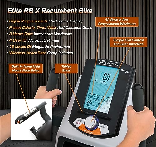 3G Cardio Elite RB Exercise Bike, Recumbent - Commercial Grade - Compact Footprint - Ultra Comfortable Seat - Magnetic Resistance - 350 LB User Capacity