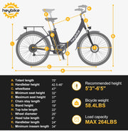 Heybike Cityscape Electric Bike 350W(Peak 500W) Electric City Cruiser Bicycle Up to 40 Miles Removable Battery, 7-Speed and Dual Shock Absorber, 26" Electric Commuter Bike for Adults