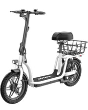 Gotrax Astro Electric Scooter with Seat, 14" Pneumatic Tire and 19 Miles Range&15.5Mph Power by 350W Motor, Comfortable Rear Dual Shock Absorption&Wider Seat, EBike with Carry Basket for Adult White