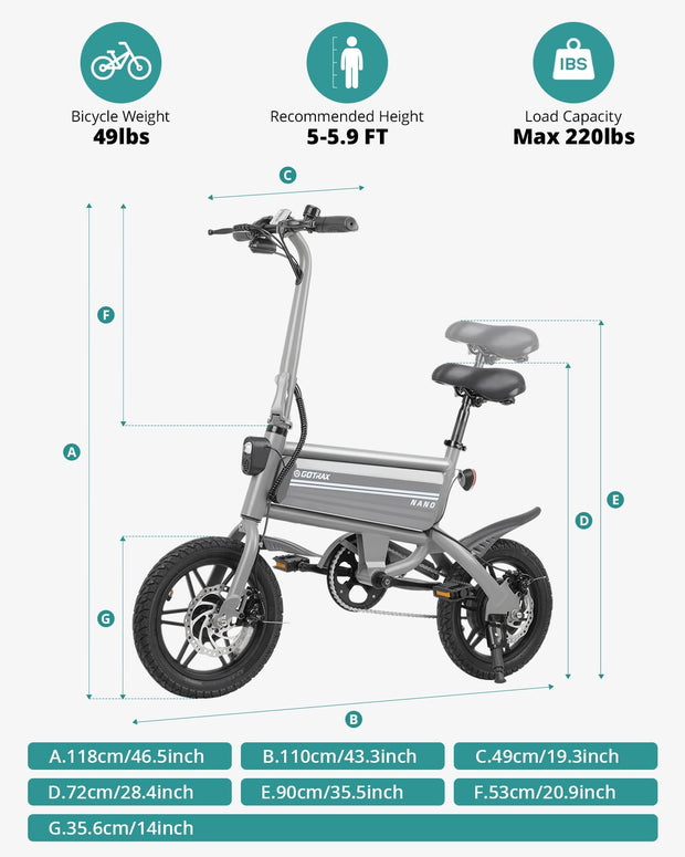 Gotrax Nano 14" Folding Electric Bike, Max Range 25Miles(Pedal-Assist) & Max Speed 15.5Mph, Power by 250W Motor, Adjustable Seat & Dual Fenders, Commuter Electric Bicycle for Adults/Teens White