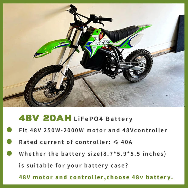 48V Ebike Battery 48V 20AH LiFePO4 Battery with 3A Charger and 40A BMS for 48V 52V Controller 250W - 2000W Motor Electric EBike Bicycle Motorcycle Scooter