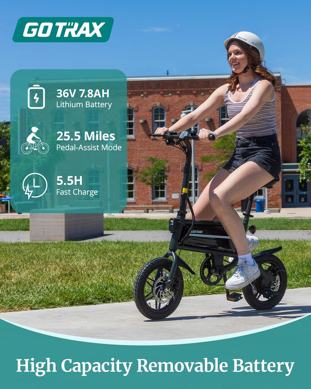 Gotrax Nano 14" Folding Electric Bike, Max Range 25Miles(Pedal-Assist) & Max Speed 15.5Mph, Power by 250W Motor, Adjustable Seat & Dual Fenders, Commuter Electric Bicycle for Adults/Teens White