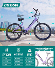 Gotrax Dolphin 26" Electric Bike, Max Range 30Miles(Pedal-assist1)&20Mph Power by 350W, 5 Pedal-Assist Levels&Front Suspension, 7-Speed&Boost Mode, City E-Bike for Adult Leisure Riding/Commuting