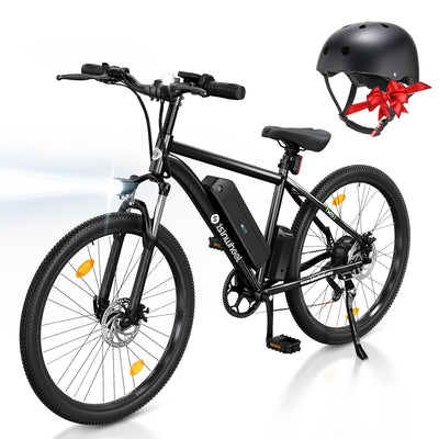 isinwheel M10 Electric Bike for Adults with 500W Motor, 20mph Max Speed, 374.4WH Removable Battery Ebike, 26" Electric Mountain Bike with 35-Speed and Front Suspension (Black)