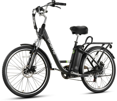 Oraimo Electric Bike for Adults Up to 40 Miles Removable Battery, 350W(Peak 500W) 26" City Cruiser Ebike 2X Load Rear Rack, Air Saddle, 7 Speed Gear, SGS Certified (Pitch Black, Standard)