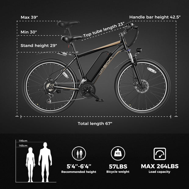 Jasion EB-X 26" Electric Bike for Adults, 500W Brushless Motor [Peak 750W] Ebike with 450Wh Removable Battery, [21 Speed Gear 22MPH] Electric Mountain Bike, Commuting E Bike with Fork Suspension