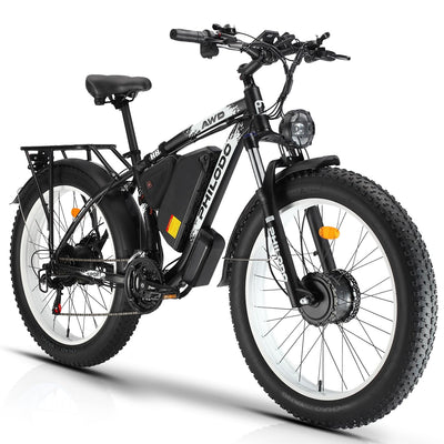 PHILODO Electric Bike for Adults, 48V 22Ah Fat Tire Ebike Dual Motor AWD 2 * 1000W 35MPH Electric Bicycles 21-Speed with Ignition Lock Hydraulic Disc Brakes