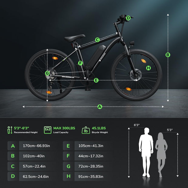 isinwheel M10 Electric Bike for Adults with 500W Motor, 20mph Max Speed, 374.4WH Removable Battery Ebike, 26" Electric Mountain Bike with 35-Speed and Front Suspension (Black)