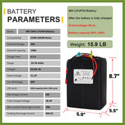 48V Ebike Battery 48V 20AH LiFePO4 Battery with 3A Charger and 40A BMS for 48V 52V Controller 250W - 2000W Motor Electric EBike Bicycle Motorcycle Scooter