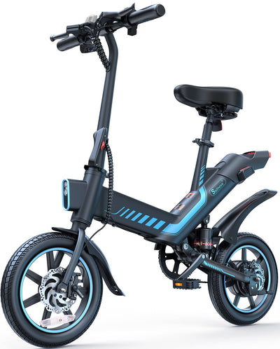 Sailnovo Electric Bike, Electric Bicycle with 18.5MPH Electric Bikes for Adults Teens E Bike with Pedals, 14" Waterproof Folding Mini Bikes with 36V 374.4WH Battery, Dual Disc Brakes