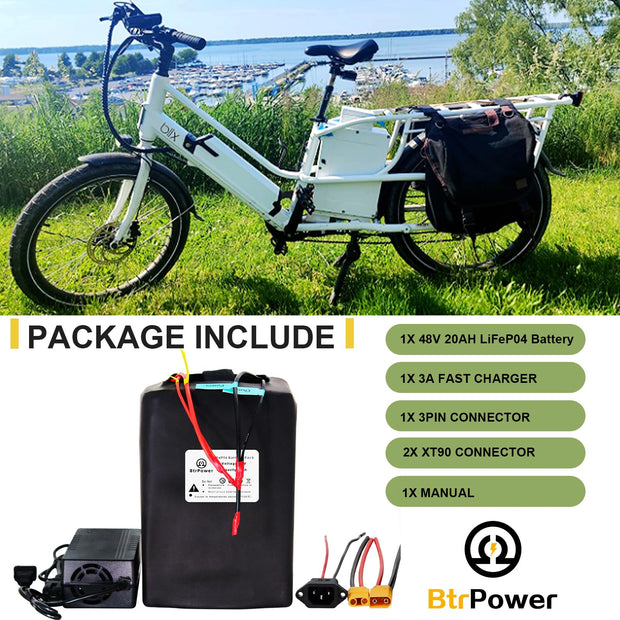 48V Ebike Battery 48V 20AH LiFePO4 Battery with 3A Charger and 40A BMS for 48V 52V Controller 250W - 2000W Motor Electric EBike Bicycle Motorcycle Scooter