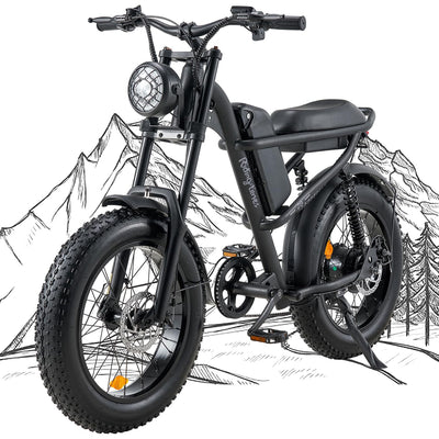 Riding'times 1500W Winter Moped Style Ebike, 20 Inch Fat Tire Electric Bike, Up to 28MPH & 75 Miles, 6-Layer Full Suspension, 15.6AH Removable Battery, Mountain Snow E Bike